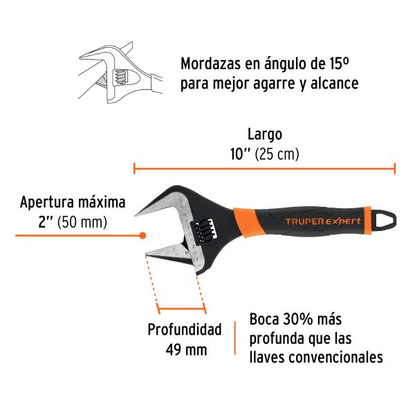 101035 - Llave ajustable (perico) 10' boca ancha Comfort Grip, Expert