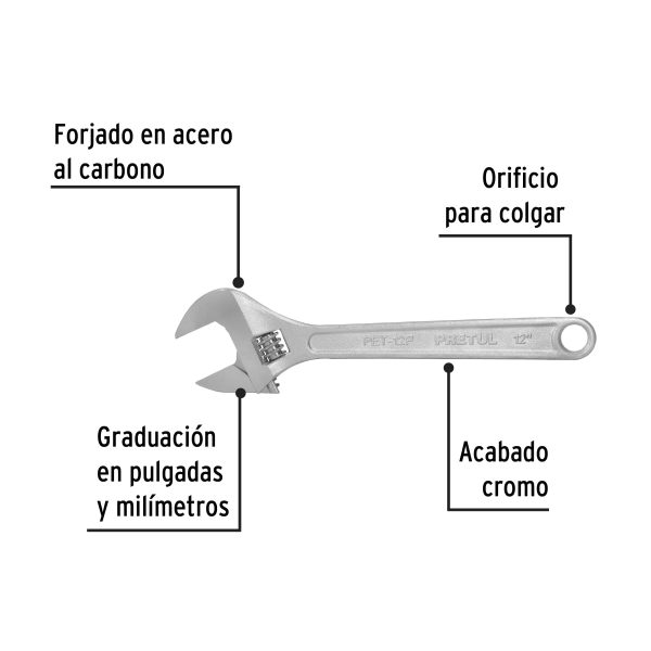 21817 - Llave ajustable (perico) 12' cromada, Pretul