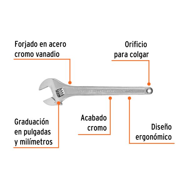 100049 - Llave ajustable (perico) 15' profesional cromada, Expert