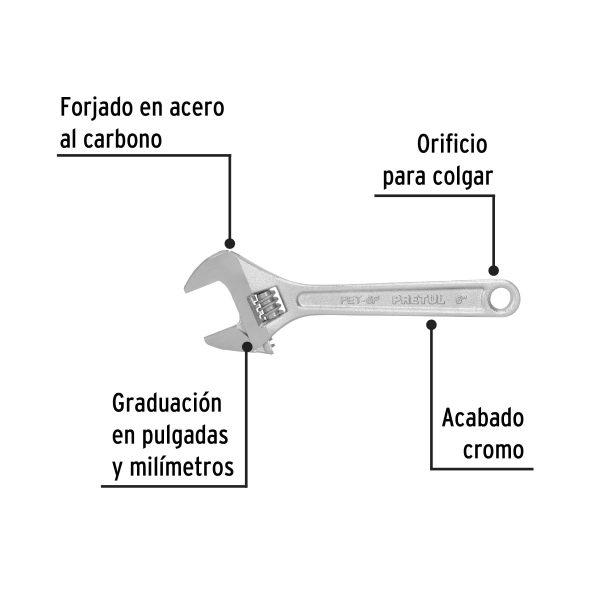 21814 - Llave ajustable (perico) 6' cromada, Pretul