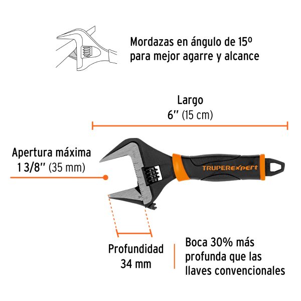 101033 - Llave ajustable (perico) 6' boca ancha Comfort Grip, Expert