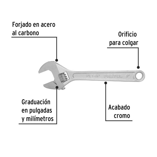 21815 - Llave ajustable (perico) 8' cromada, Pretul