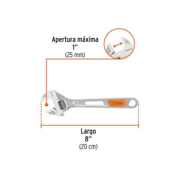 15510 - Llave ajustable (perico) 8' cromada mango de PVC, Truper