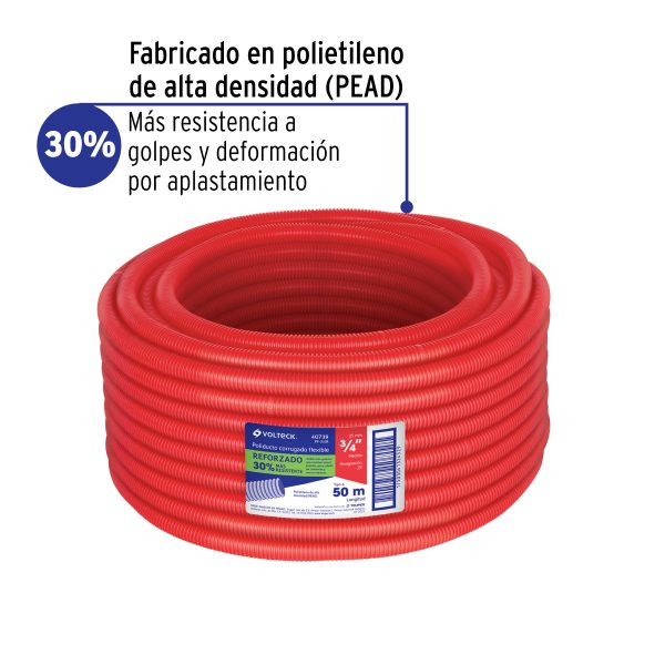 40739 - Metro de poliducto 3/4' corrugado flex. reforz. s/guía, 50m
