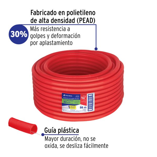 40741 - Metro de poliducto 3/4' corrugado flex. reforz. c/guía, 50m