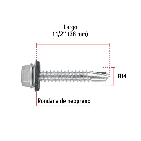 40797 - Blíster con 7 pijas 1-1/2' hexagonal punta broca con rondana