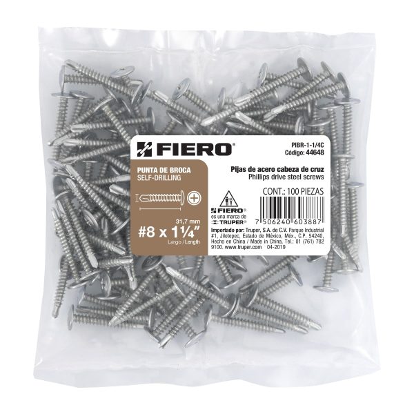 44648 - Bolsa con 100 pijas cabeza cruz, punta de broca 1-1/4'