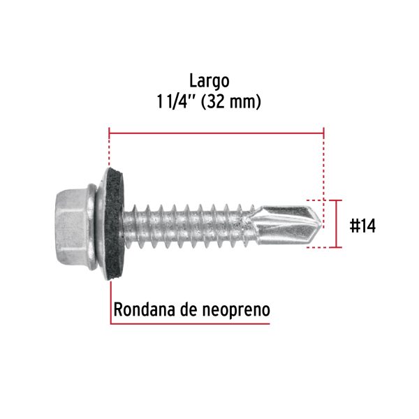 40796 - Blíster con 8 pijas 1-1/4' hexagonal punta broca con rondana
