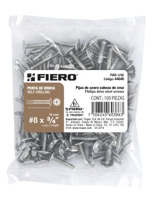 PIBR-3-4CE1.jpg 44646 - Bolsa con 100 pijas cabeza cruz, punta de broca 3/4', Fiero