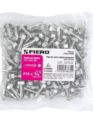 PIBR-3-4E1.jpg 44400 - Bolsa con 100 pijas 3/4' cabeza hexagonal, punta de broca