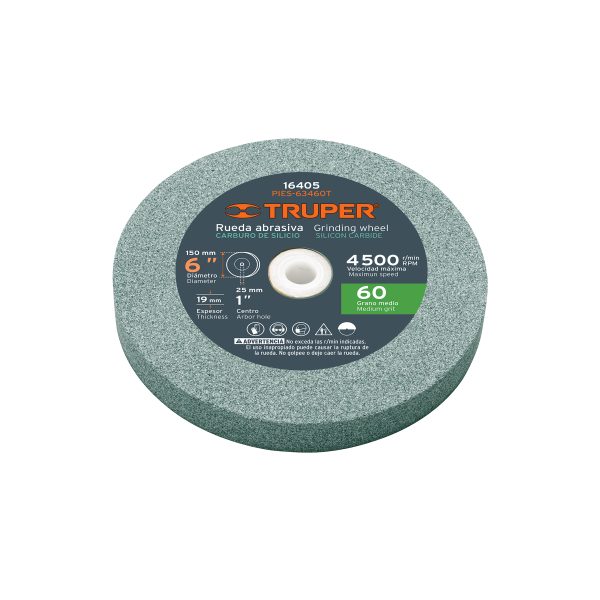 16405 - Rueda abrasiva p/esmeril 6'x19mm, carburo silicio, grano 60