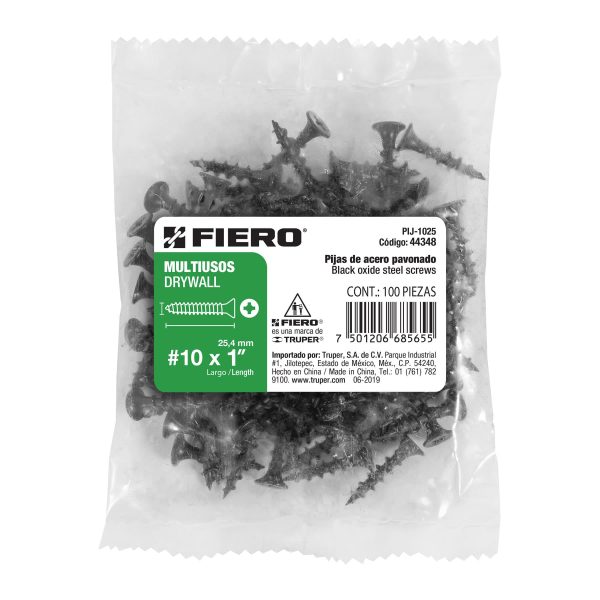 44348 - Bolsa con 100 pijas #10 x 1' multiusos, Fiero