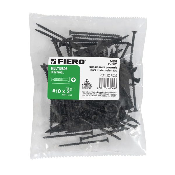 44352 - Bolsa con 100 pijas #10 x 3' multiusos, Fiero