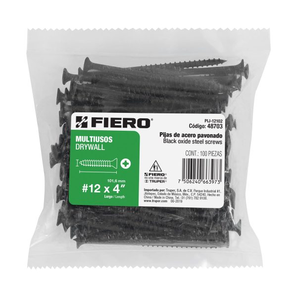 48703 - Bolsa con 100 pijas #12 x 4' multiusos, Fiero