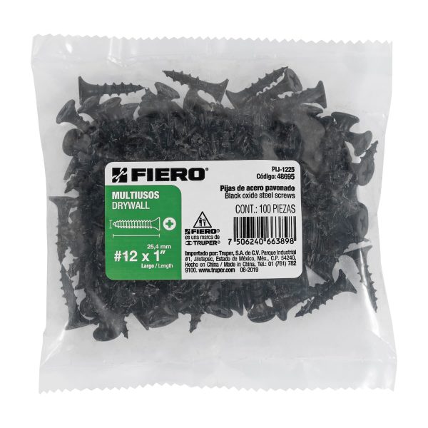 48695 - Bolsa con 100 pijas #12 x 1' multiusos, Fiero