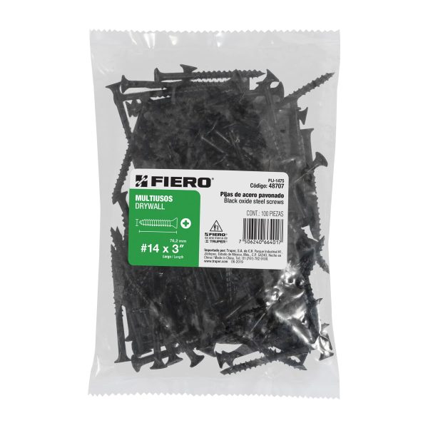 48707 - Bolsa con 100 pijas #14 x 3' multiusos, Fiero