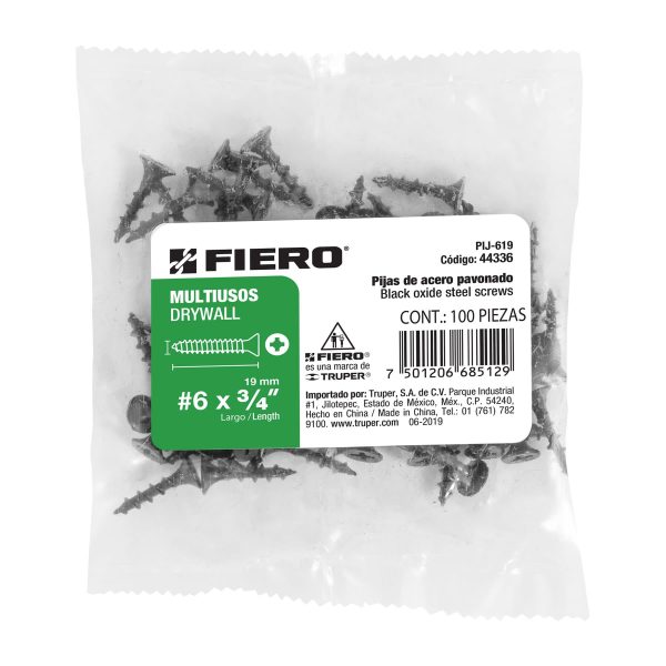 44336 - Bolsa con 100 pijas #6 x 3/4' multiusos, Fiero