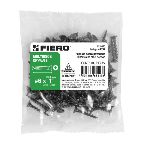 44337 - Bolsa con 100 pijas #6 x 1' multiusos, Fiero