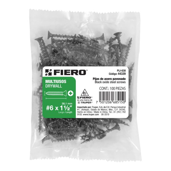 44339 - Bolsa con 100 pijas #6 x 1-1/2' multiusos, Fiero