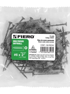44341 - Bolsa con 100 pijas #6 x 2' multiusos, Fiero