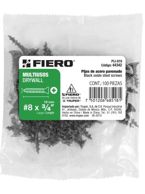 44342 - Bolsa con 100 pijas #8 x 3/4' multiusos, Fiero