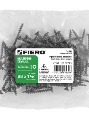 44345 - Bolsa con 100 pijas #8 x 1-1/2' multiusos, Fiero