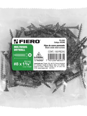 44346 - Bolsa con 100 pijas #8 x 1-3/4' multiusos, Fiero