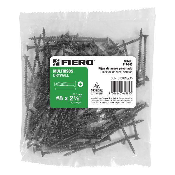 48690 - Bolsa con 100 pijas #8 x 2-1/2' multiusos, Fiero