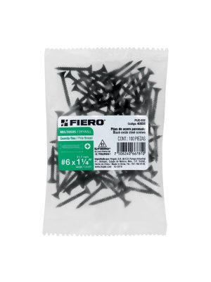 40058 - Bolsa con 100 pijas #6 x 1-1/4' multiusos cuerda fina, Fiero
