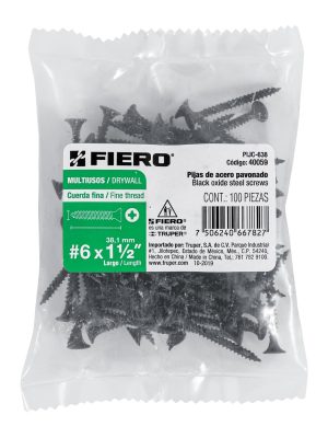 40059 - Bolsa con 100 pijas #6 x 1-1/2' multiusos cuerda fina, Fiero