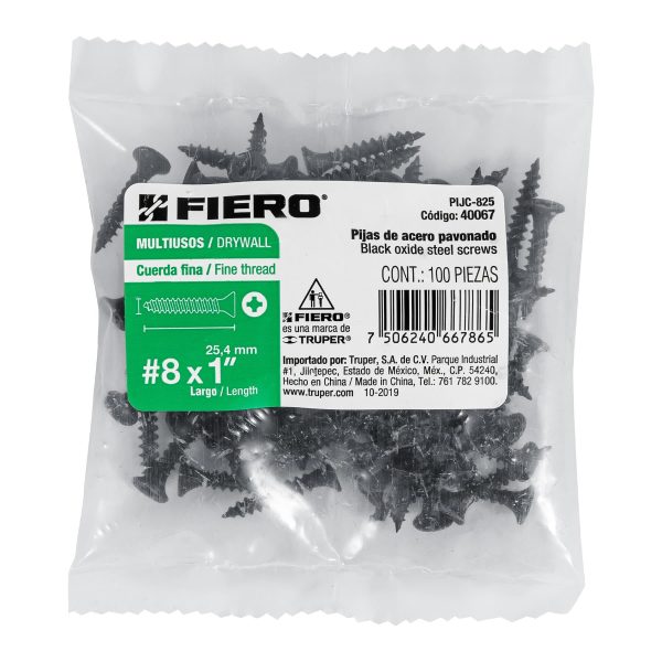 40067 - Bolsa con 100 pijas #8 x 1' multiusos cuerda fina, Fiero