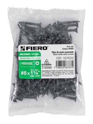 40068 - Bolsa con 100 pijas #8 x 1-1/4' multiusos cuerda fina, Fiero