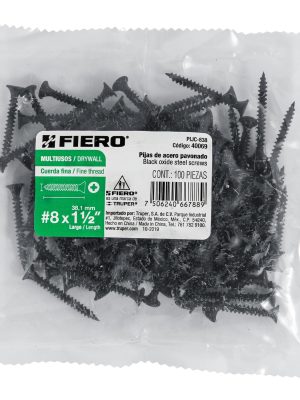 40069 - Bolsa con 100 pijas #8 x 1-1/2' multiusos cuerda fina, Fiero