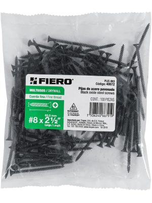 40072 - Bolsa con 100 pijas #8 x 2-1/2' multiusos cuerda fina, Fiero