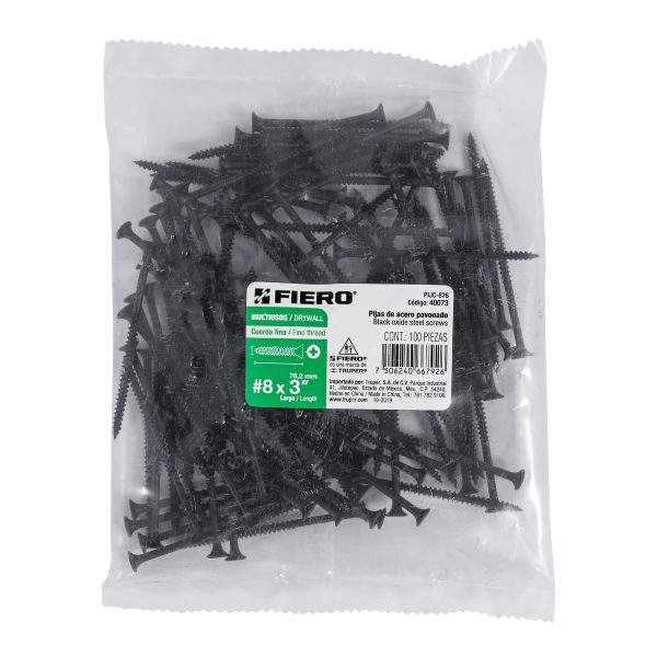 40073 - Bolsa con 100 pijas #8 x 3' multiusos cuerda fina, Fiero