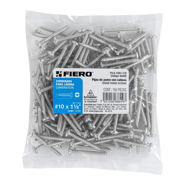 44425 - Bolsa con 150 pijas para lámina, #10 x 1-1/2', Fiero
