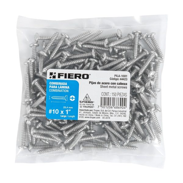 44423 - Bolsa con 150 pijas para lámina, #10 x 1', Fiero