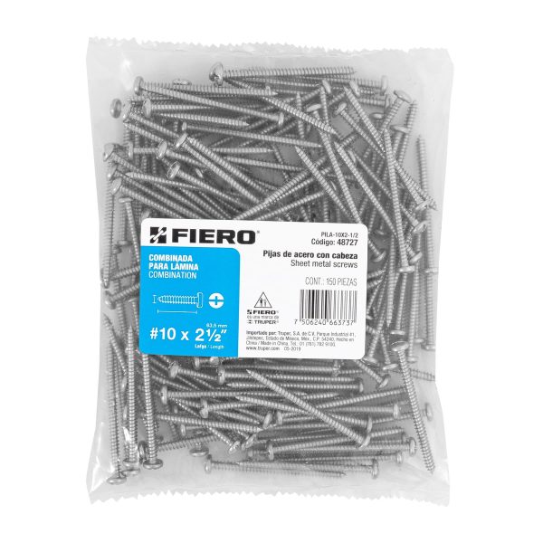 48727 - Bolsa con 150 pijas para lámina, #10 x 2-1/2', Fiero