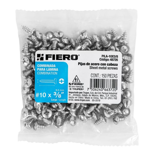 48726 - Bolsa con 150 pijas para lámina, #10 x 3/8', Fiero