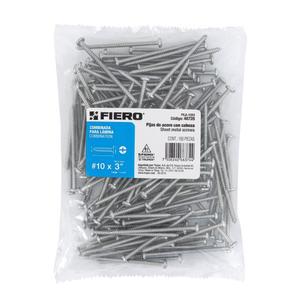 48728 - Bolsa con 150 pijas para lámina, #10 x 3', Fiero