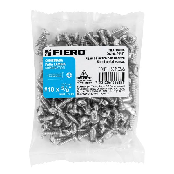 44421 - Bolsa con 150 pijas para lámina, #10 x 5/8', Fiero