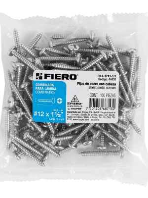 PILA-12X1-1-2E1.jpg 44430 - Bolsa con 100 pijas para lámina, #12 x 1-1/2', Fiero