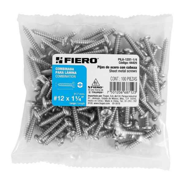44429 - Bolsa con 100 pijas para lámina, #12 x 1-1/4', Fiero