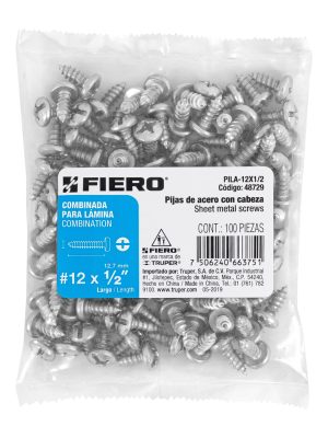 48729 - Bolsa con 100 pijas para lámina, #12 x 1/2', Fiero
