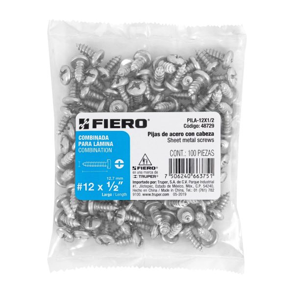 48729 - Bolsa con 100 pijas para lámina, #12 x 1/2', Fiero