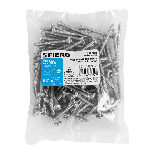 44431 - Bolsa con 100 pijas para lámina, #12 x 2', Fiero