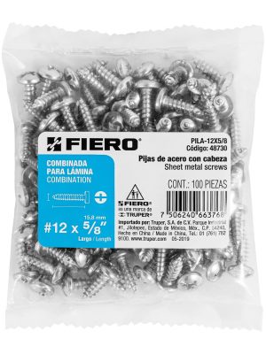 48730 - Bolsa con 100 pijas para lámina, #12 x 5/8', Fiero