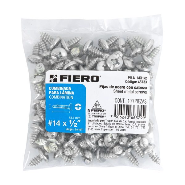 48733 - Bolsa con 100 pijas para lámina, #14 x 1/2', Fiero