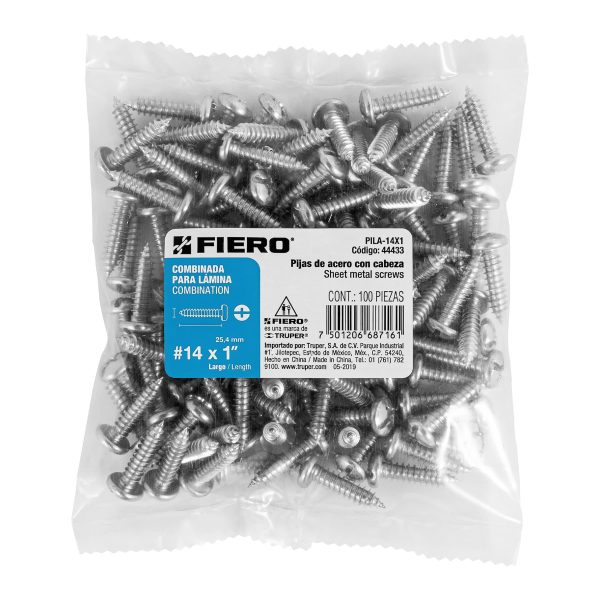 44433 - Bolsa con 100 pijas para lámina, #14 x 1', Fiero