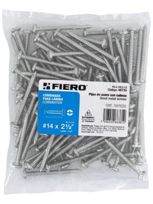 48735 - Bolsa con 100 pijas para lámina, #14 x 2-1/2', Fiero
